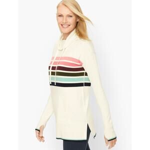 T by TALBOTS Size 1x Ivory White Striped Rainbow Mock Turtleneck Sweater